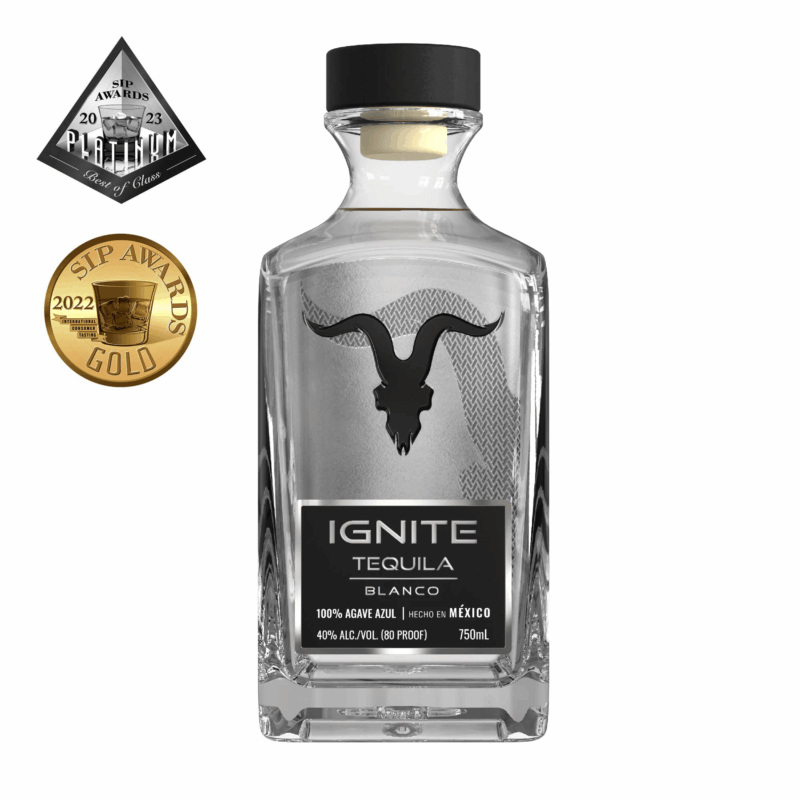 Ignite Tequila Blanco 750mL bottle with SIP Awards gold medal